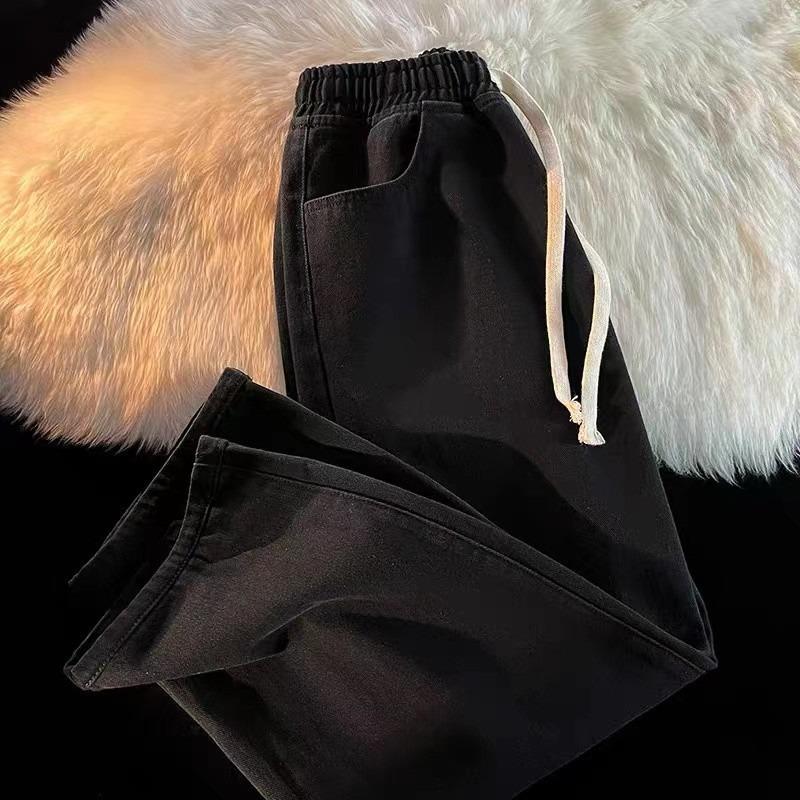 Fleece thickened jeans women's clothing, autumn and winter clothing, new student handsome elastic waist straight trousers