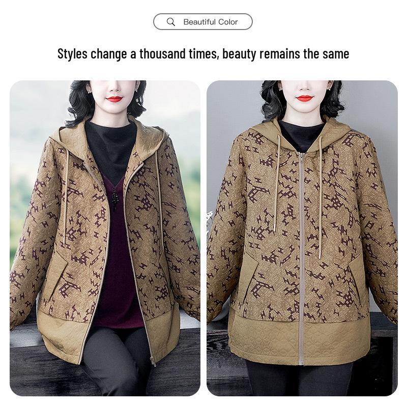 Plus Size Loose Print Hooded Sweatshirt for Mature Middle-Aged Women 2025 Spring/Summer Collection
