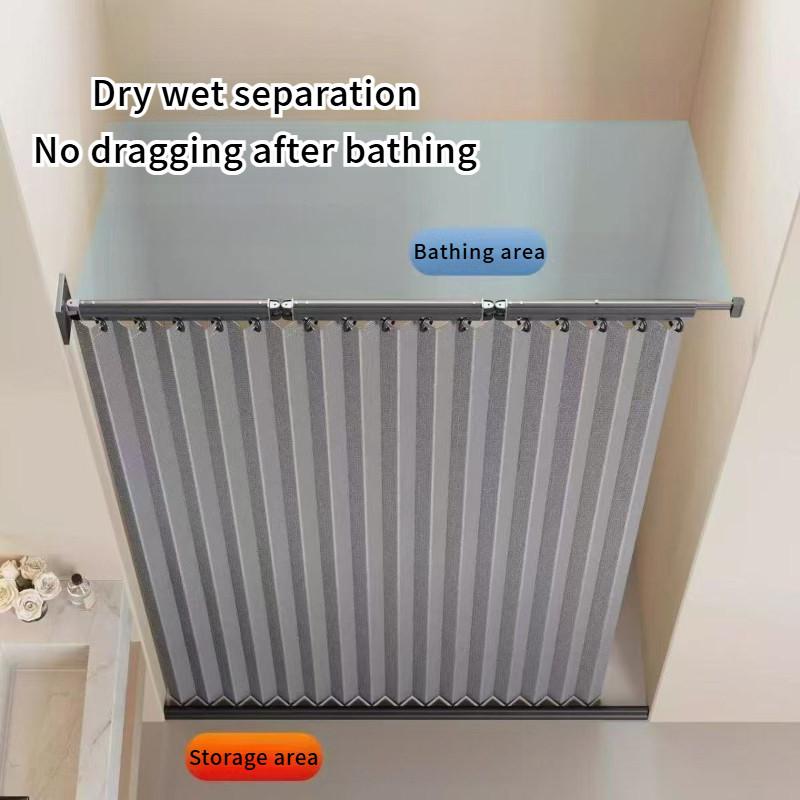 High-end Shower Invisible Waterproof Shower Partition Supplies Bathroom Dry Wet Separation Shower Curtain Rotating Folding Curtain