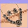 Vintage Geometric Silver Necklace Earring Set For Women With Glittering Crystals Spring