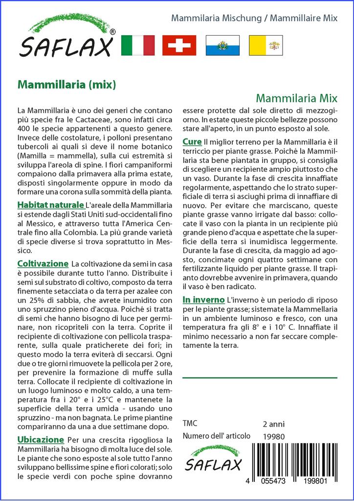 SAFLAX Garden in the Bag - Mammillaire Mix - 40 семян - С субстратом в подходящем стоячем пакете - Mammilaria Mix
