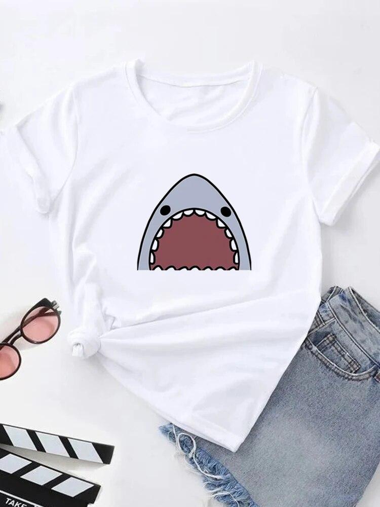 Футболка с летним принтом, женские футболки с рисунком Harajuku, корейская повседневная модная футболка с короткими рукавами Harajuku, белая футболка с круглым вырезом