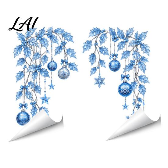 Christmas Window Clings 2Pcs Clings Static Glass Sticker Holiday Decal with Snowflakes Lantern Cling Decorations and Balls Patterns Removable
