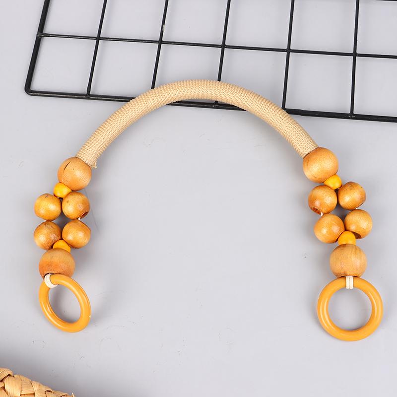 Women Wooden Bead Rope Bag Strap Wooden Handle Rope Beads Handbag Shoulder Belt Diy Replacement Bag Accessories