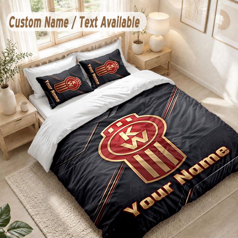 Custom Name Bedding Set 3 PiecesKenworth Print Duvet Cover + 2 Pillowcases Soft Bed Decor