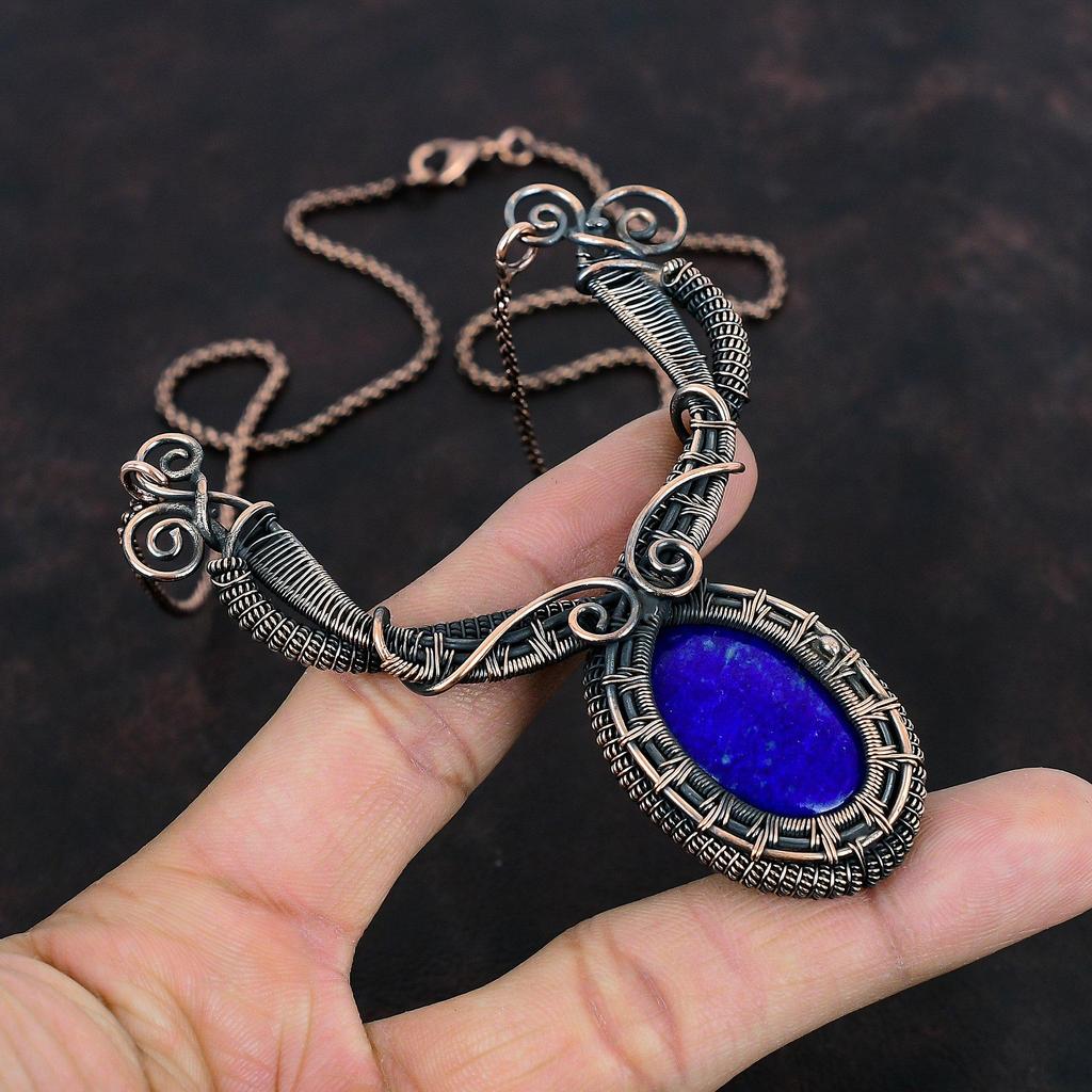 Ожерелье из лазурита, ожерелье из медной проволоки, ожерелье из драгоценных камней, дизайнерское ожерелье, ювелирные изделия из медной проволоки, ожерелье ручной работы для подарка