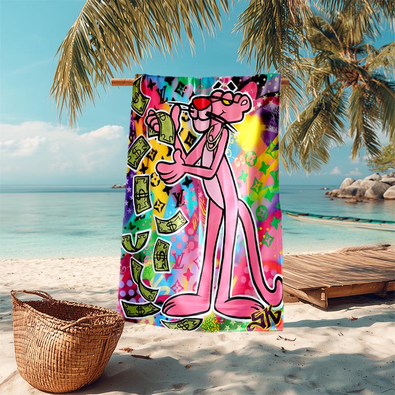 Cool Pink Panther Cartoon Print Beach Towel Beach Outdoor Camping Absorbent Bath Towel Quickdrying Swim Towel Outdoor Pool Towel Printing