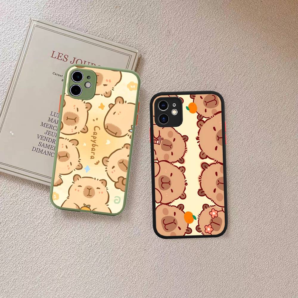 Cute Cartoon Capybara For Silicone Matte Phone Case For iPhone 16 Pro Max 15 14 13 12 11 X XS MAX
