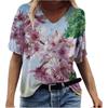 Summer Gradient Graphics Tops Women's T-Shirts V Neck Fashion Female Vintage Clothing Floral Print Tees Loose Oversized T Shirts
