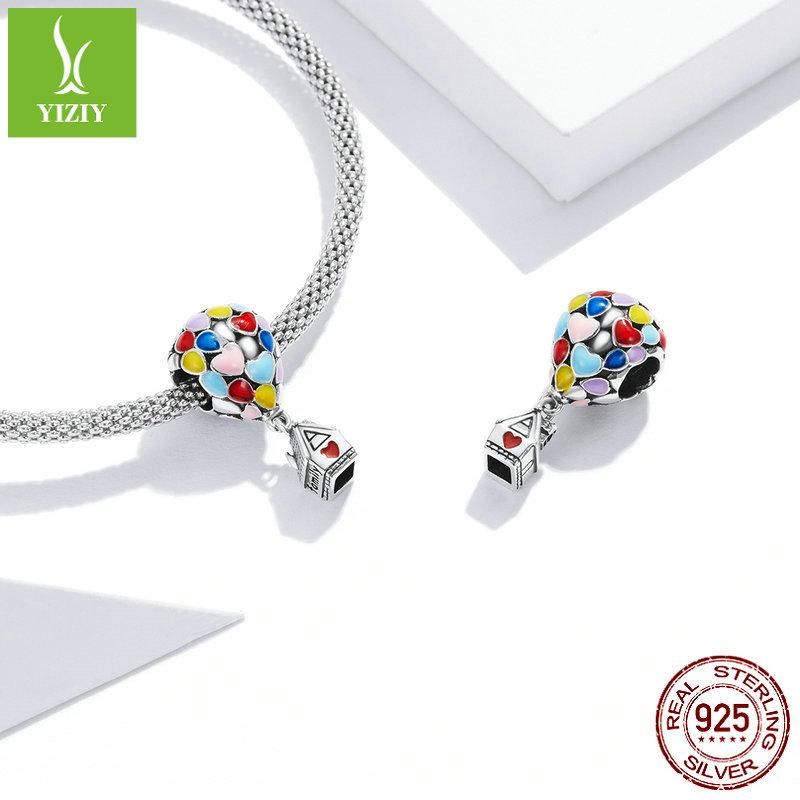 Love Balloon Bear Diy Beaded Accessories Colored Hot Air Balloon S925 Silver Beaded Jewelry