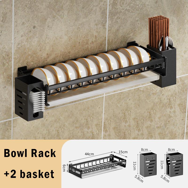 Dish Rack Punch-Free Wall-Mounted Bowl Drying Rack Kitchen Tableware Organizer Multifunctional Dish Storage Shelf Spoon Holder
