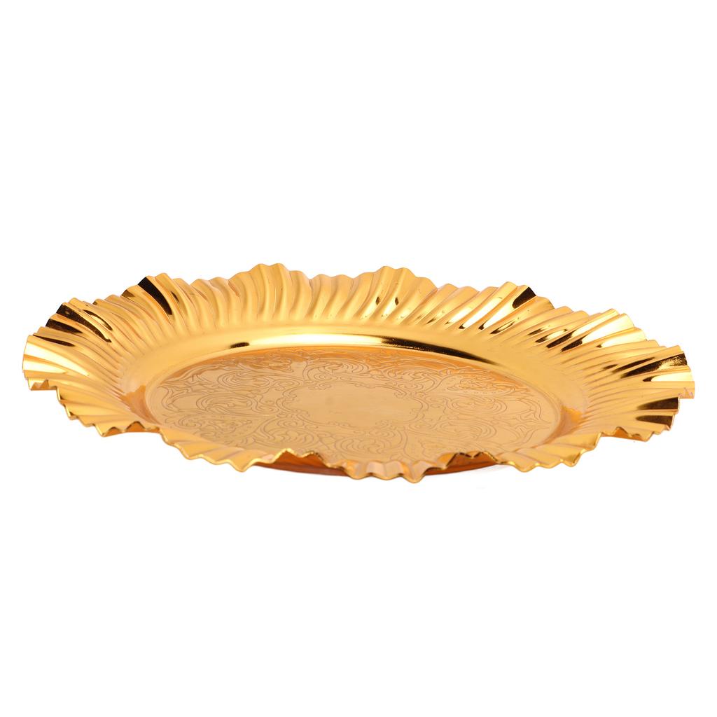 Round Gold Serving Tray 20cm Fanshaped Wavy Shape Stainless Steel Gold Round Tray Gold Candy Dish