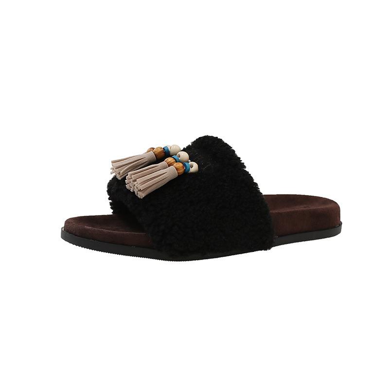 Популярные британские пляжные туфли на платформе, летние новые ленивые шлепанцы на одной педали, универсальные разноцветные шлепанцы с бахромой на союзке