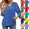 Women's Summer Casual 3/4 Sleeve T-Shirt Solid Color V Neck Pullover Top