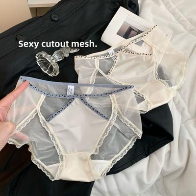 Женские весенне-летние кружевные трусы-слипы с леопардовым принтом, из сетки с перфорацией, из ледяного шелка, быстросохнущие, с низкой посадкой, с высоким разрезом