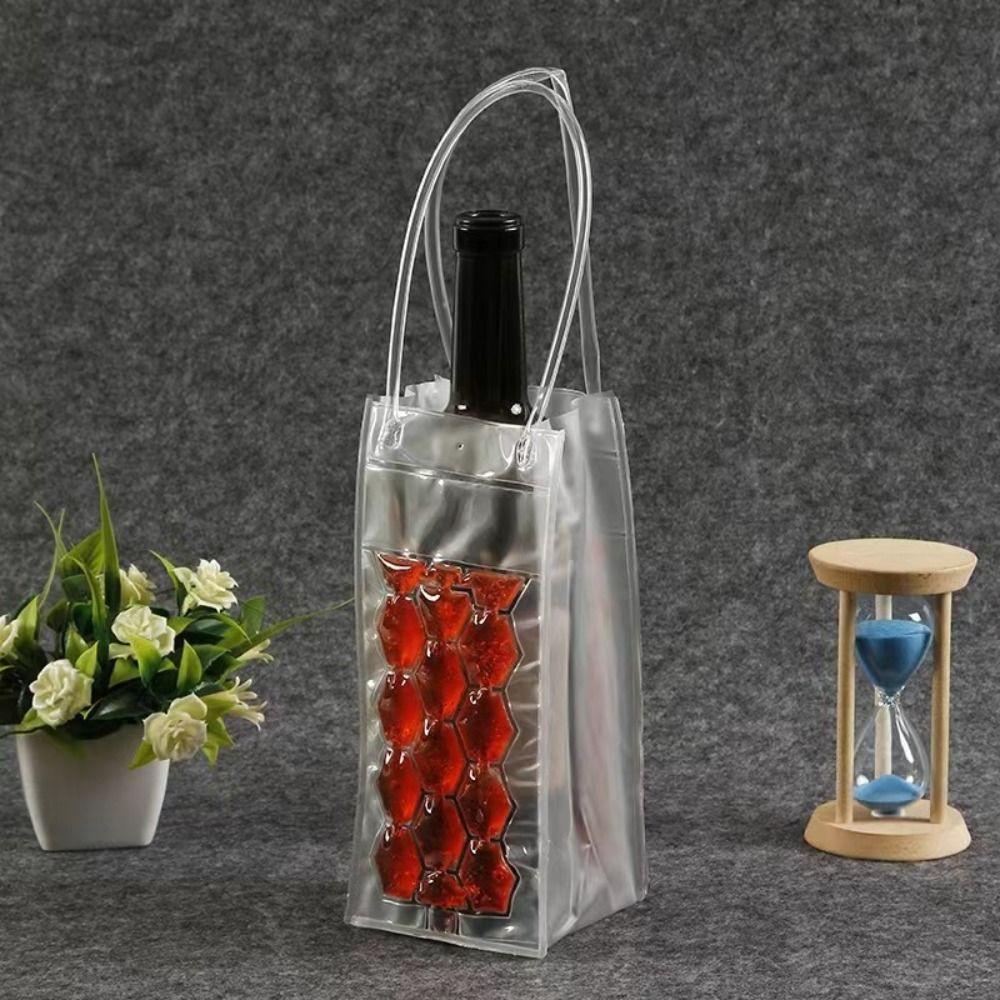 PVC Wine Bottle Freezer Bag Insulated Red Wine Handbag Gel Ice Carrier Holder Picnic
