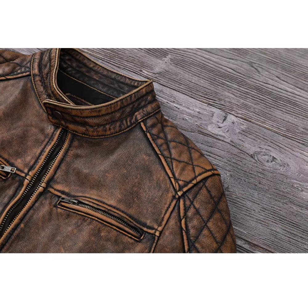 Китайский размер винтажная мужская коричневая кожаная куртка Genine коровья кожа мотоциклетный стиль коровьи куртки для мужчин осень