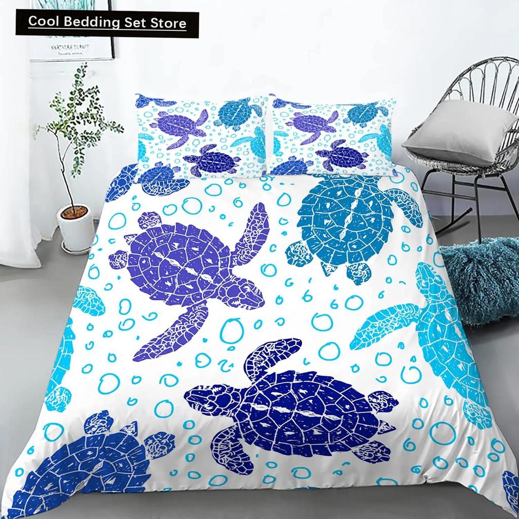 Sea Turtle Duevt Cover Set King Size Ocean Turtle Themed Comforter Cover for Teens Boys and Girls Soft Polyester Quilt Cover
