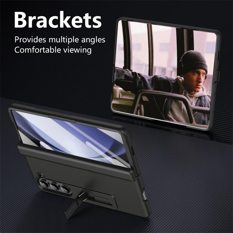 360 Full Protection Hinge Kickstand Case for Samsung Galaxy Z Fold 7 6 5 4 3 / 8 Ultra Tempered Glass Film Holder Folding Cover