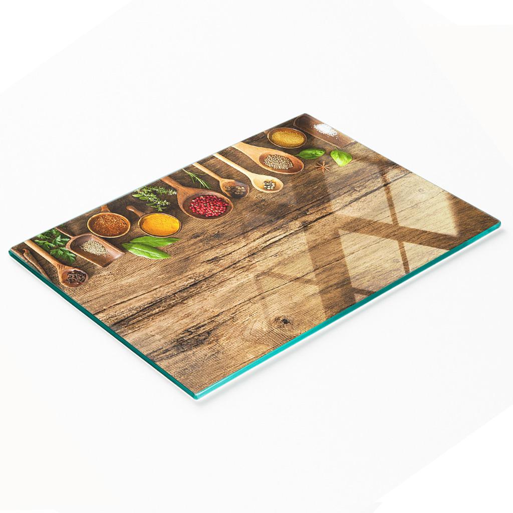Decorative Glass Chopping and Serving Board for Spices and Wood 80x52 cm