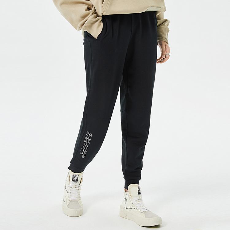 Женские повседневные спортивные брюки Li Ning Badfive Basketball Series с принтом в виде букв и манжетами, черные AKLQ492-1