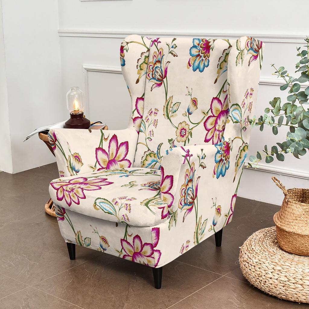 Wingback Chair Slip Covers For STRANDMON Chairs Stretch 2 Piece Wingback Chair Cover Wingback Armchair Covers Living Room
