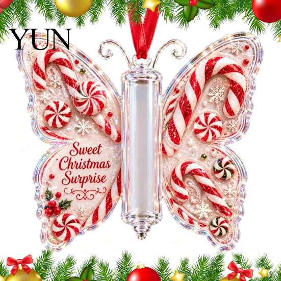 Acrylic Cash Display Christmas Gift Ornament, Butterfly Money Holder with Built?in Holiday Party Supplies Clear Compartment, Hanging Ornament