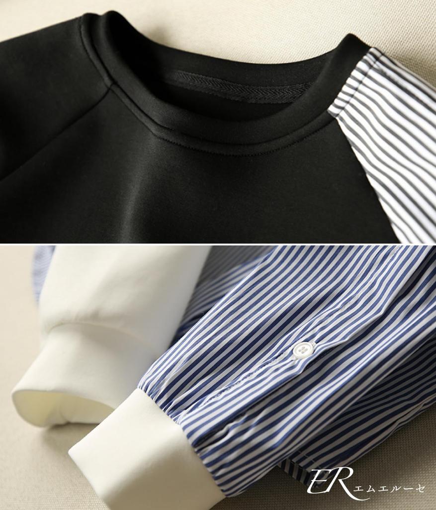 MRLuse Striped Docking Layered Style Mixed Cute Layered Striped Round Perfect for Working from Remote Women's Shirt, Top, Lightweight, Spring, Summer,