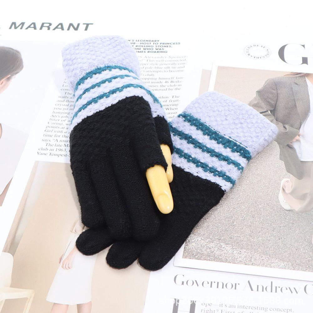 Cycling Korean Style Mittens Show Two Fingers Women's Knitted Gloves Ladies Winter Accessories