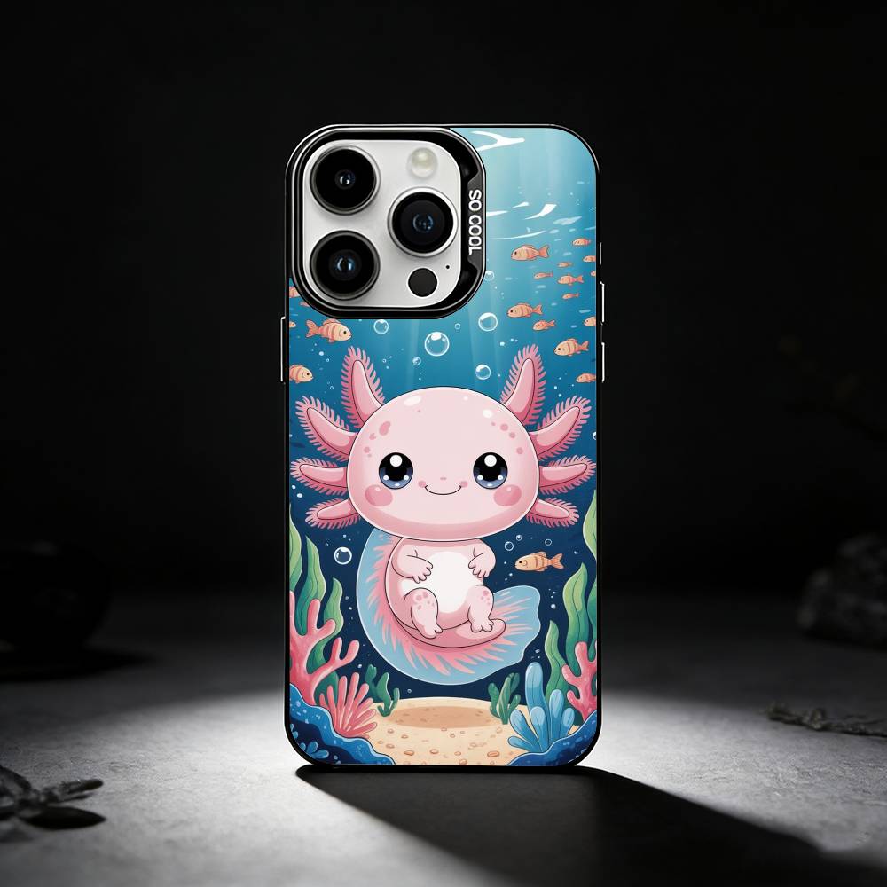 Cartoon Cute Axolotl Phone Case For iPhone 17,16,15,14,13,12,11 Plus,Pro Max,XS,Colored silver phone case