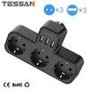 Tessan USB Wall Socket Adapter EU Standard Plug with 3 Outlets and 3 USB, Multiple European Plug Power Strip Overload Protection
