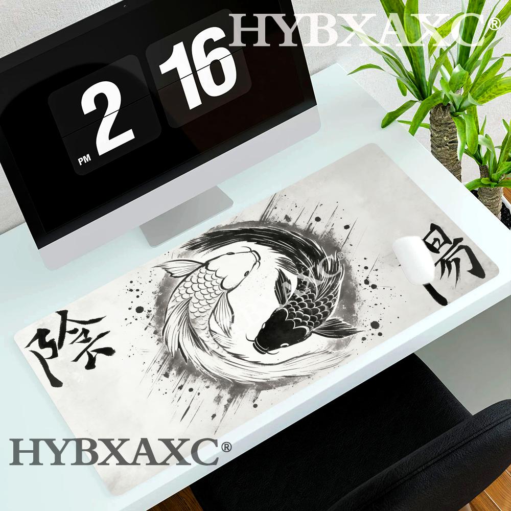 HYBXAXC Inkwash style koi pattern large office Mouse Pad rubber antislip Desk Mat pc accessories Gaming mat keypad expansion