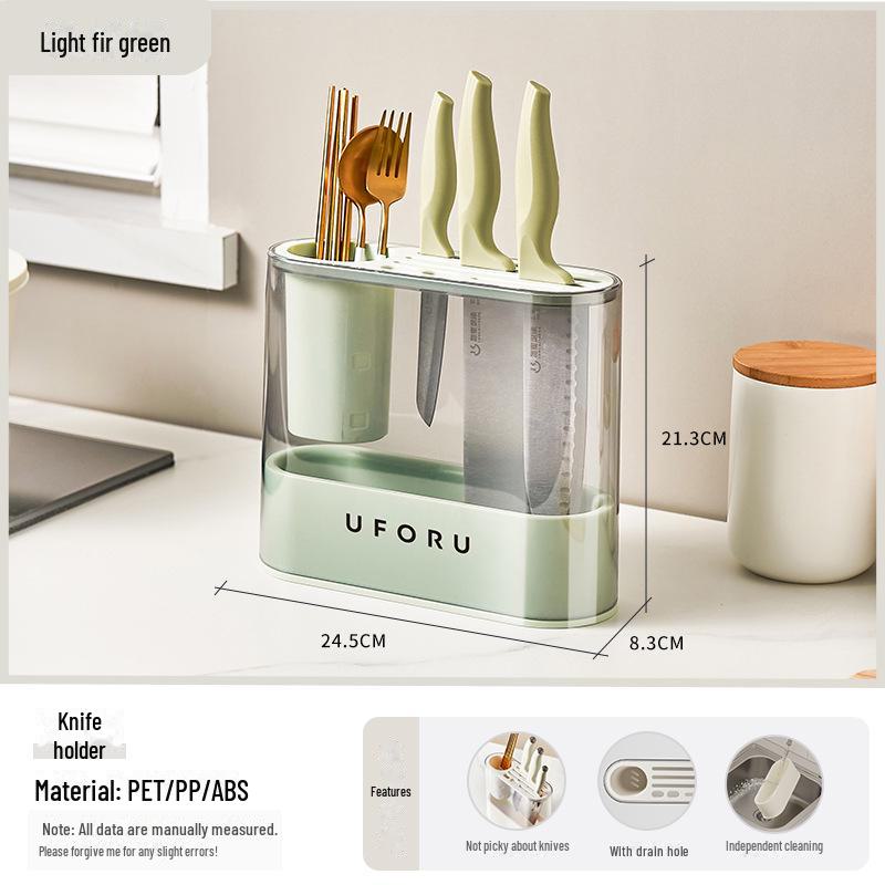 Многофункциональная кухонная стойка для ножей и столовых приборов в кремовом стиле со встроенным контейнером для приправ