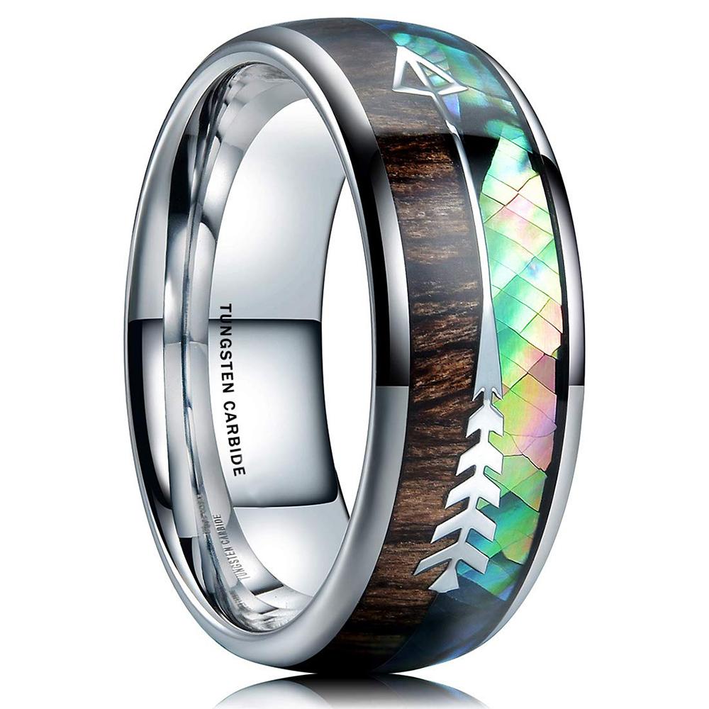 Trendy 8mm Black Tungsten Wedding Stainless Steel Rings For Men Inlay Colorful Abalone Shell Ring Men Wedding Band Jewelry