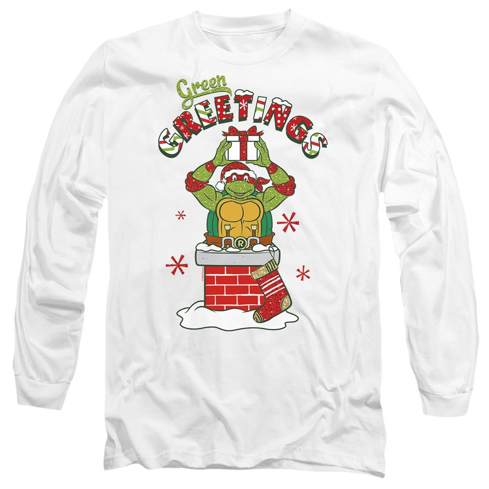 Teenage Mutant Ninja Turtles Unisex Adult Green Greetings Christmas Scene T-Shirt