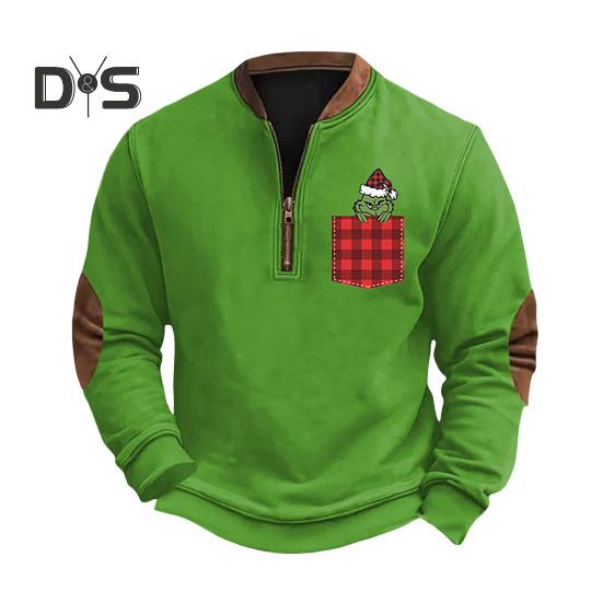 Весна Осень Мужской Топ На Молнии Полуоткрытый V-образный Вырез 3D Мультяшный Принт Лоскутные Рукава Плюс Размер Пуловер Свободный Спортивный Досуг Праздник Свитшот