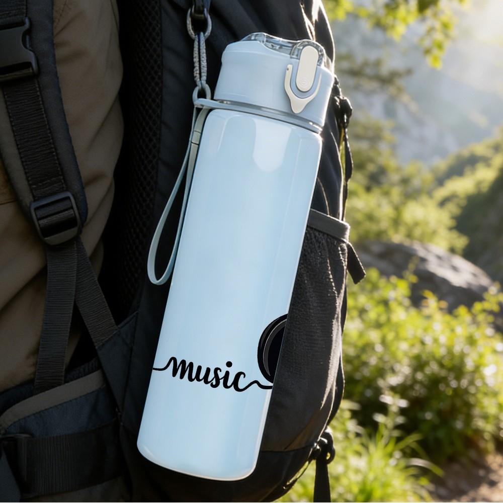 1PC Black Over Ear Headphone Simple Print 750ml Color Plastic Sports Water Bottle Leakproof Flip Straw Lid Suitable for Sports Office Home Use