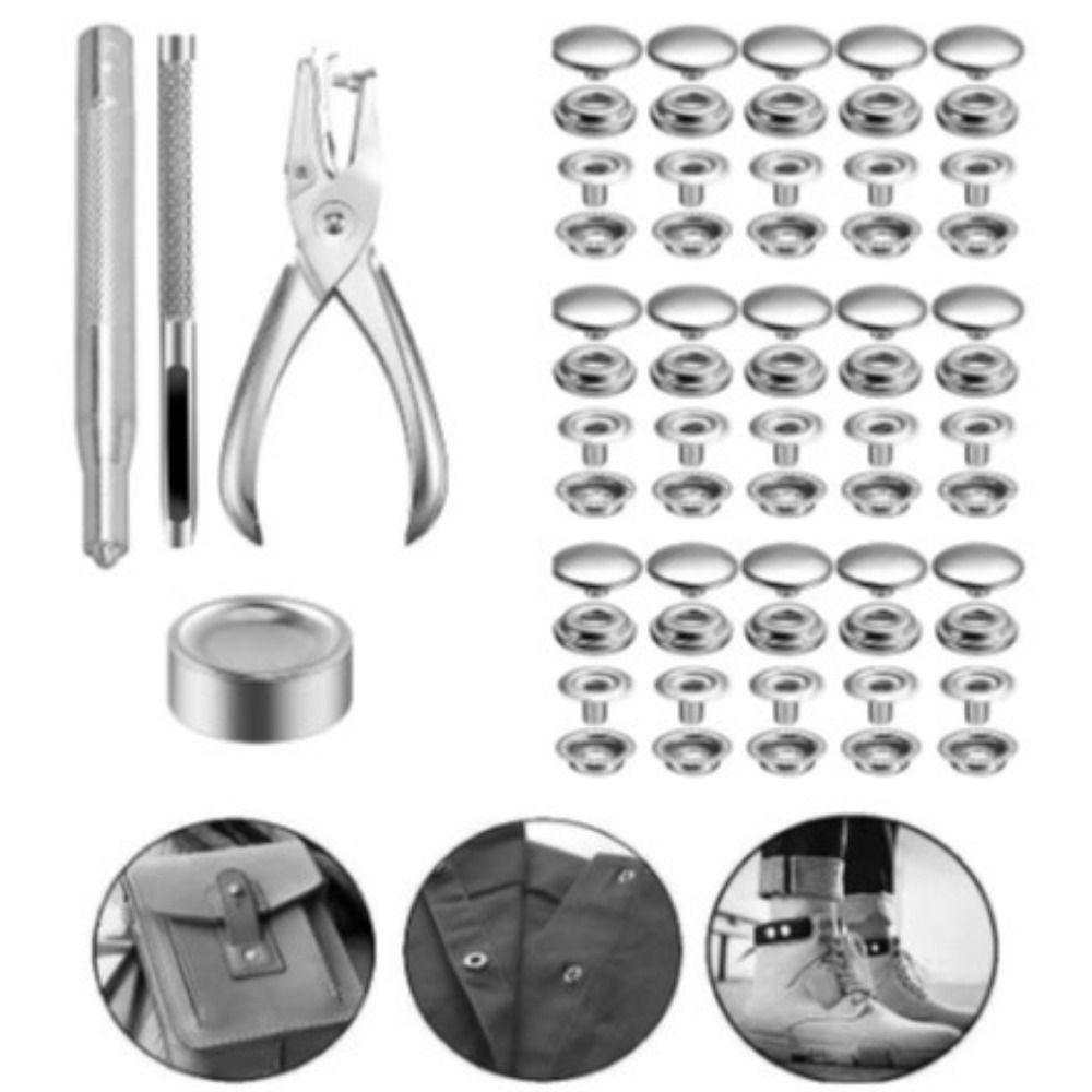 200Pcs Boxed Snaps Buttons Set Double Cap Leather Punch Pliers Durable Snap Fastener Kit DIY Craft