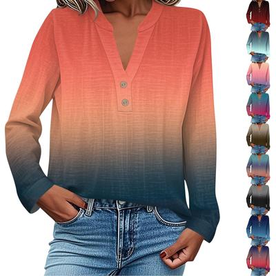 Женская модная и повседневная рубашка с длинным рукавом, V-образным вырезом, на пуговицах, с принтом, блузка, топ