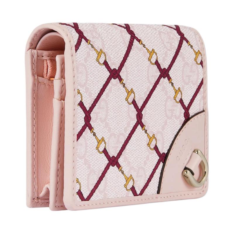 Gucci Chinese New Year Collection Horsebit Print Laminated Effect Coated Fabric Card Holder Women’s Pink