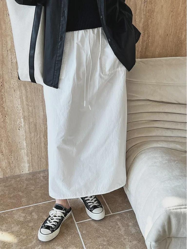 Юбка Luxi Retro 2025 с высокой талией и завязками - новый тонкий прямой дизайн