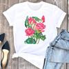 (Asian Size) Tee Top Watercolor Lovely Flower Trend Cute Women Clothing Print Fashion T Shirt Woman Female Short Sleeve Graphic T-shirts
