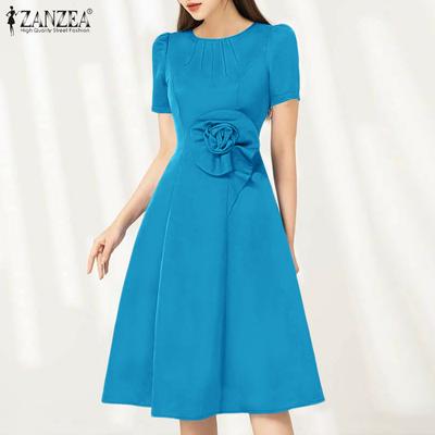 Женское повседневное летнее платье с круглым вырезом и коротким рукавом