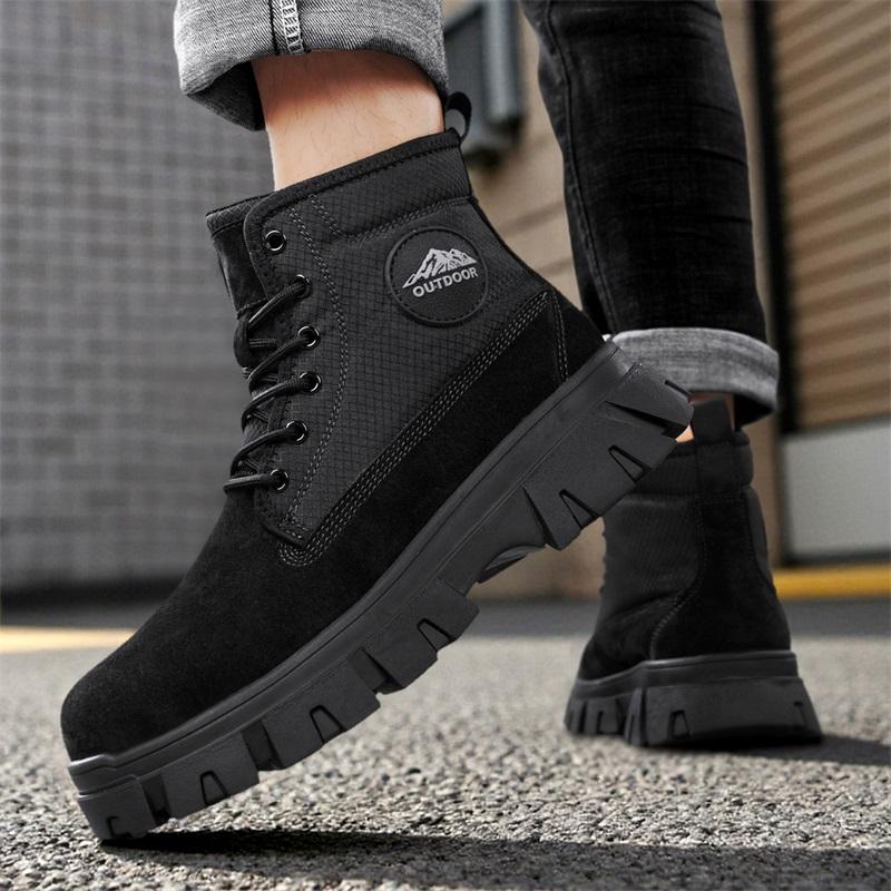 Men's Ankle Boots Genuine Leather Short Boots Retro Snow Boots Warm Casual Plush Shoes