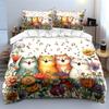 Cute Cats Singing in Flowerfield Bedding Set for Kids Luxury Gift 3pcs Digital Print Comforter Set Soft Comfortable Breathable