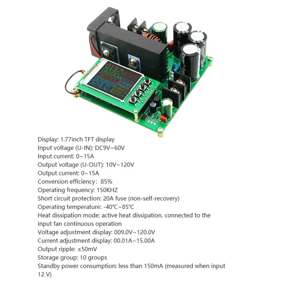 900W Boost Converter Constant Current Constant Voltage Module DC9 60V Input DC10 120V Output Max 15A Current High