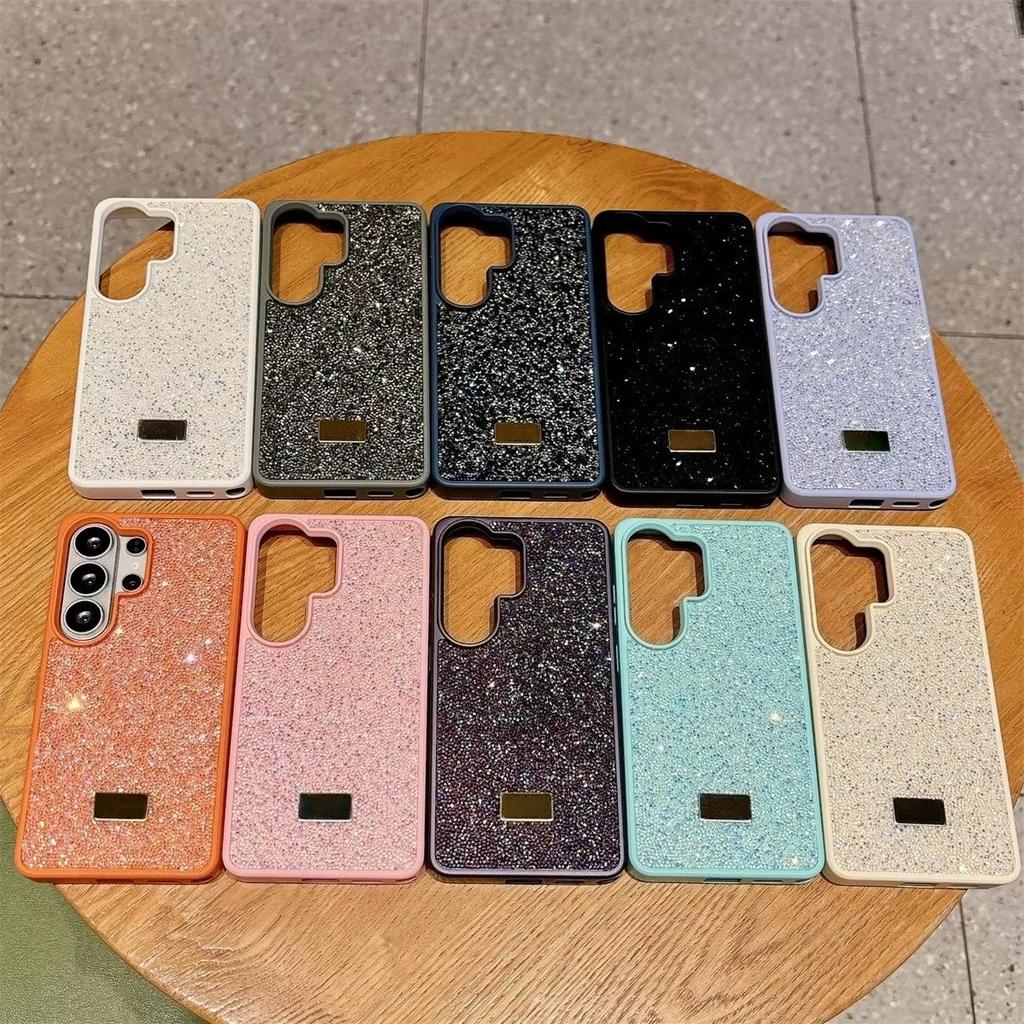 Чехол со стразами, блестками и бриллиантами для Samsung Galaxy S23 S24 S25 S26 Ultra Plus, задняя панель с металлическим логотипом, полноразмерная защитная крышка