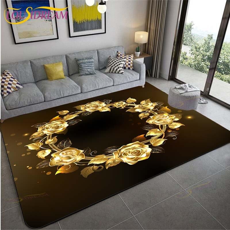 Золотые/красные розы, цветы, 3D-печать, ковры, свадебный декор, большие коврики, ковер на День святого Валентина, домашний большой ковер, подарок для комнаты девушки, напольный коврик
