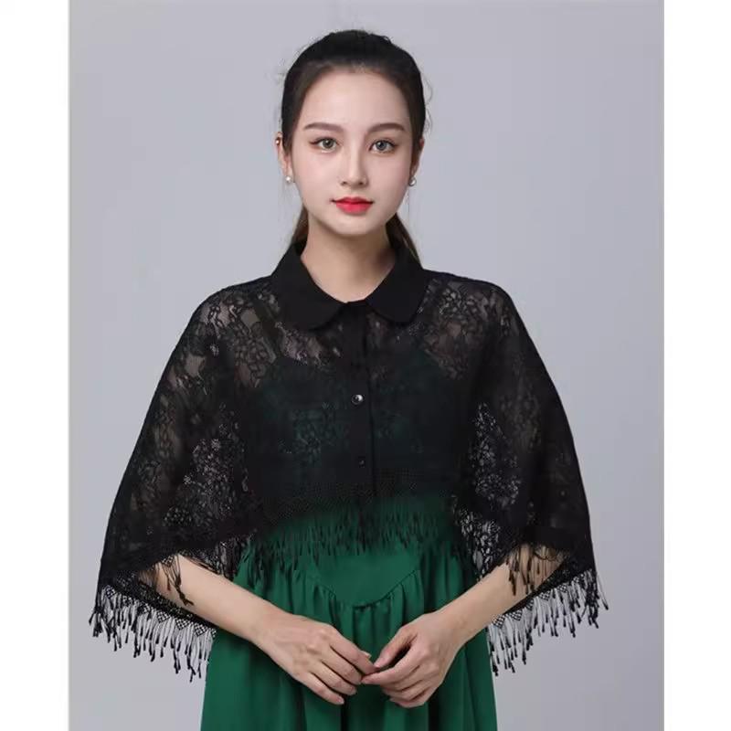 Женская короткая кружевная накидка-шаль - Универсальный тонкий летний свадебный кардиган белого цвета