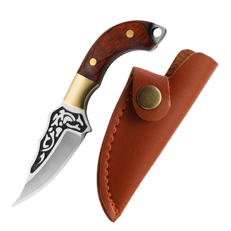 Wooden Handle Mini Pocket Knife Keychain Unboxing Cutter with Leather Cover Embossment Blade Surviva Multitool Outdoor Gift